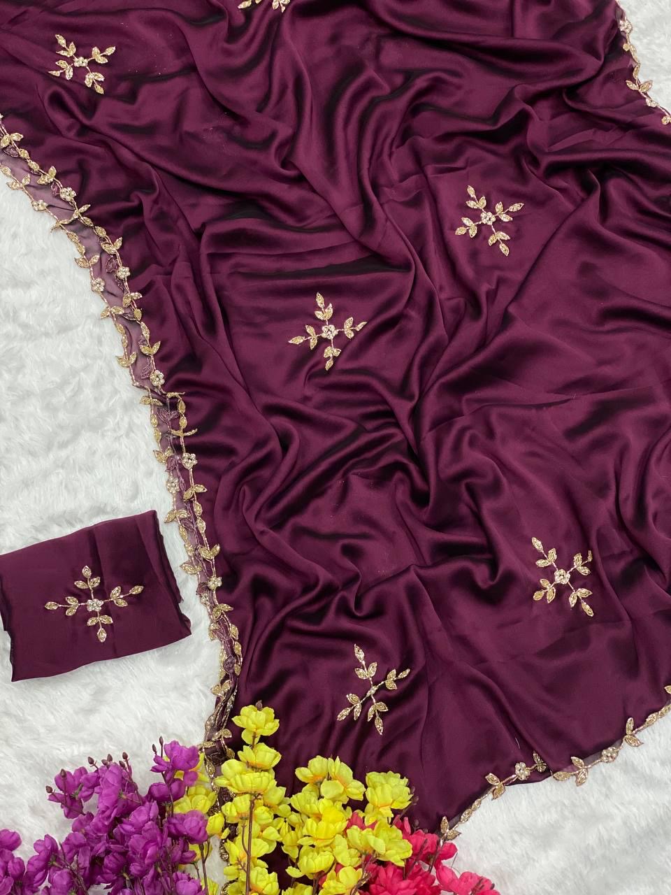 RANGOLI SILK Saree with HANDWORK AND CUTWORK WITH PEARL