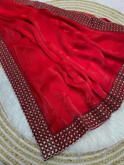 Two tone Fendy Chiffon Saree With Beautiful Cut Dana