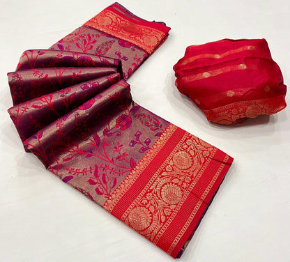 Soft Kanjivaram silk saree with zari weaving