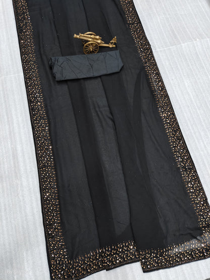 Black Georgette saree with swiroski diamond