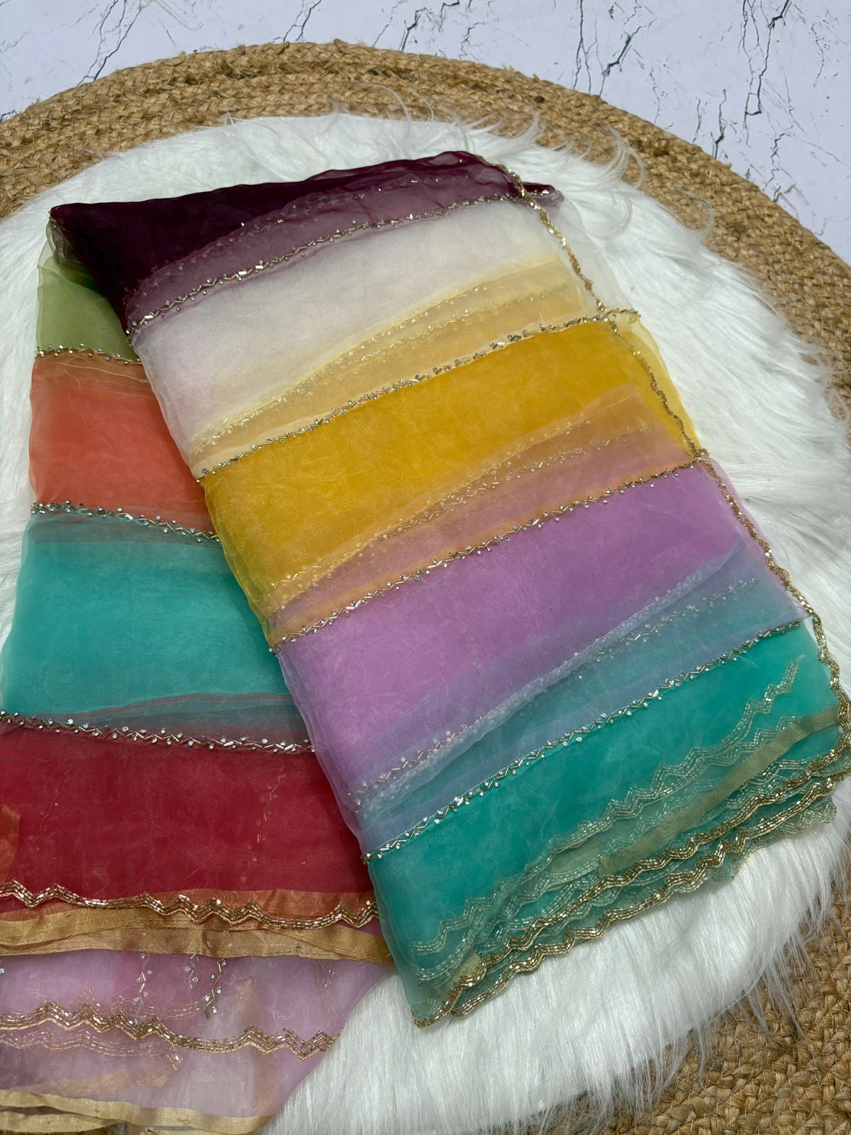 Tissue fabric designer saree with katdana handwork