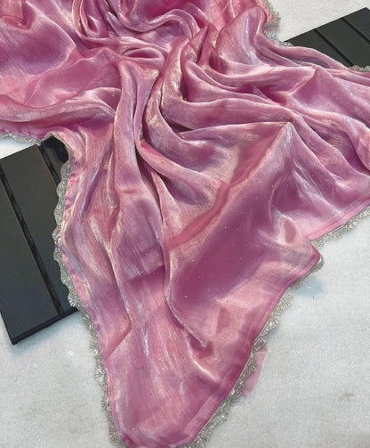 Pink Zimmy Choo Silk Saree with Cutwork Border