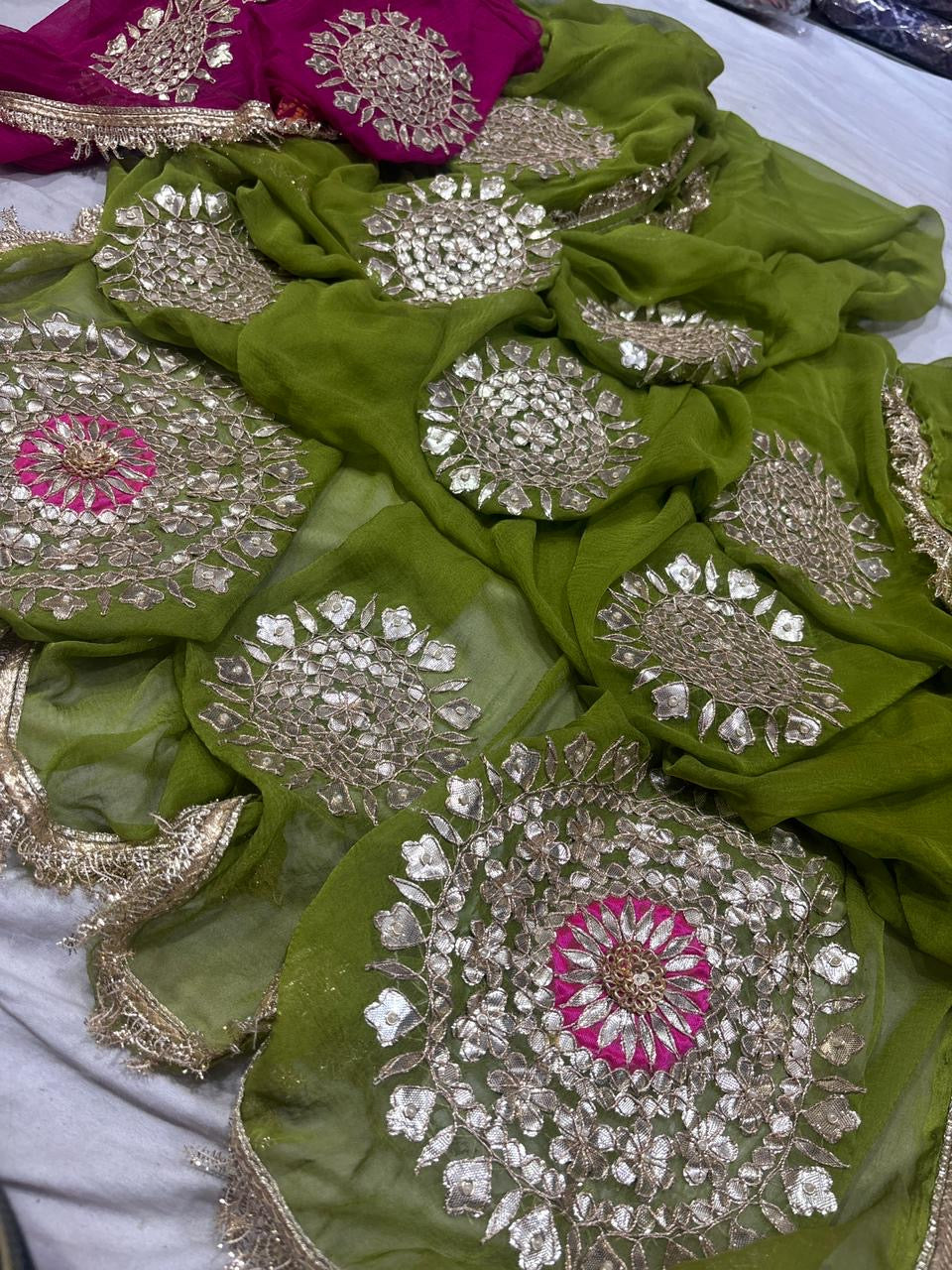 Georgette Half pure hand work saree