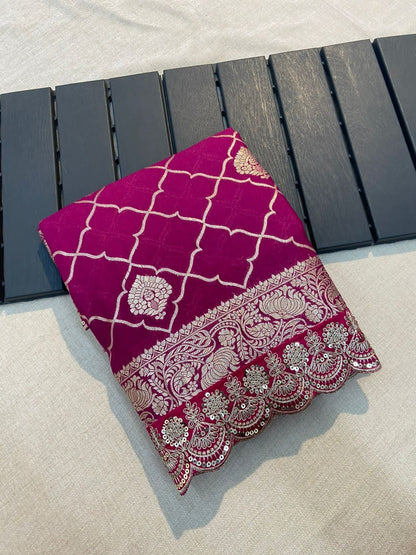 Crepe Khadi Silk Pattu Saree With Antique Zari