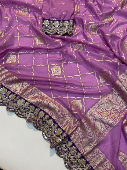 Crepe Khadi Silk Pattu Saree With Antique Zari
