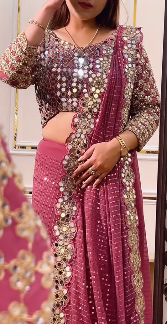 Mirror work saree