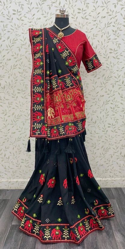 BLACK COLOR KACHHI WORK SAREE