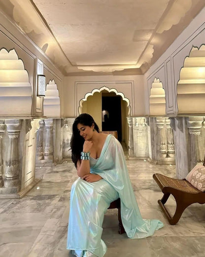 IMPORTED FABRIC LOOK A BEAUTIFUL CHROME UNICORN SAREE IN SHADES OF RAINBOW