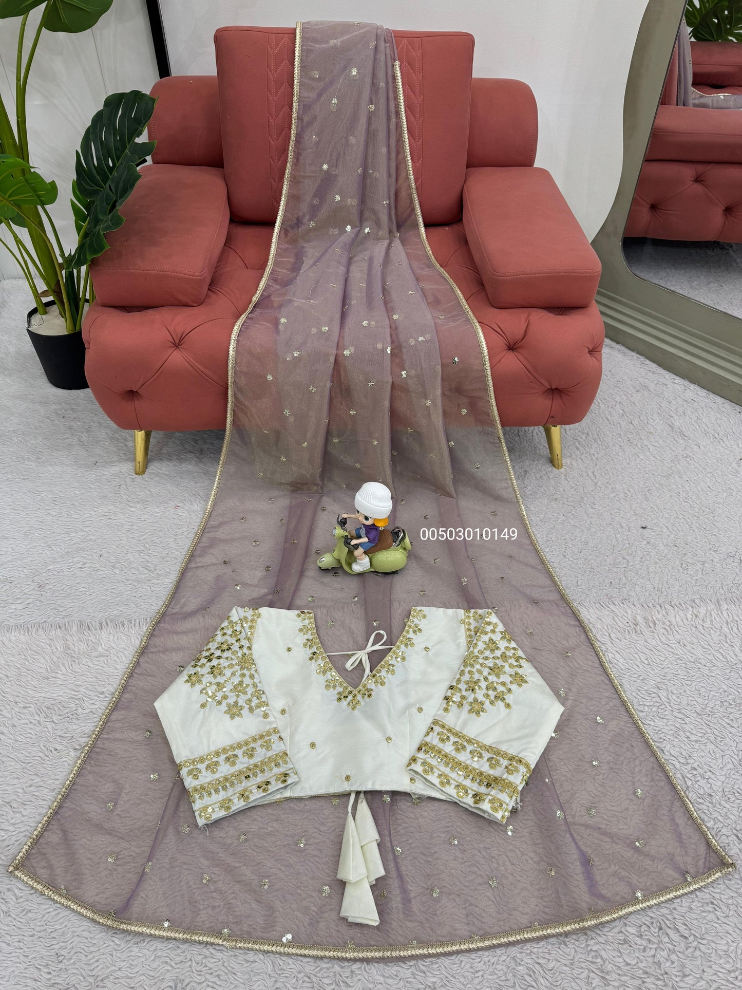 Twill Net Fabric with Attractive Thread Work & Sequnce