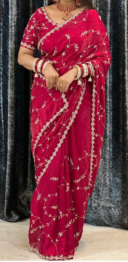 Fendy Silk designer saree with diamond stone handwork