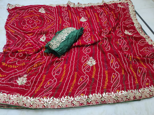 Bandhini chunri saree in gotta patti work
