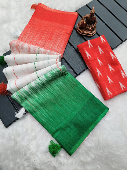 Heavy lilen digital print saree with tiranga print