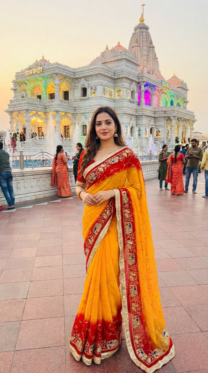 Georgette saree in kasab work