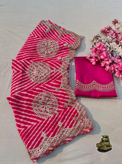 Georgette Lehriya gotta patti saree