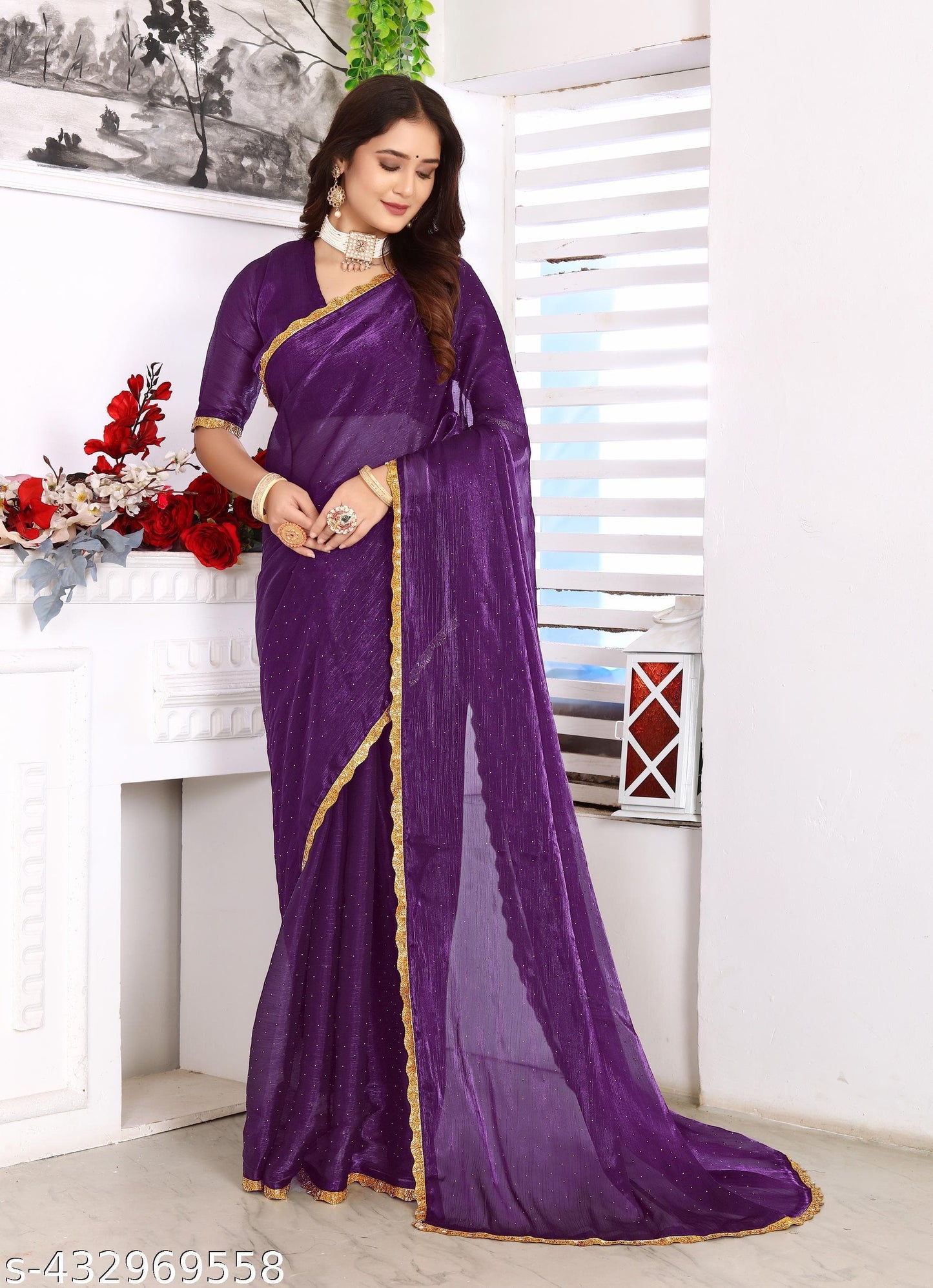 Zimmy Choo Silk Saree with Cutwork Border