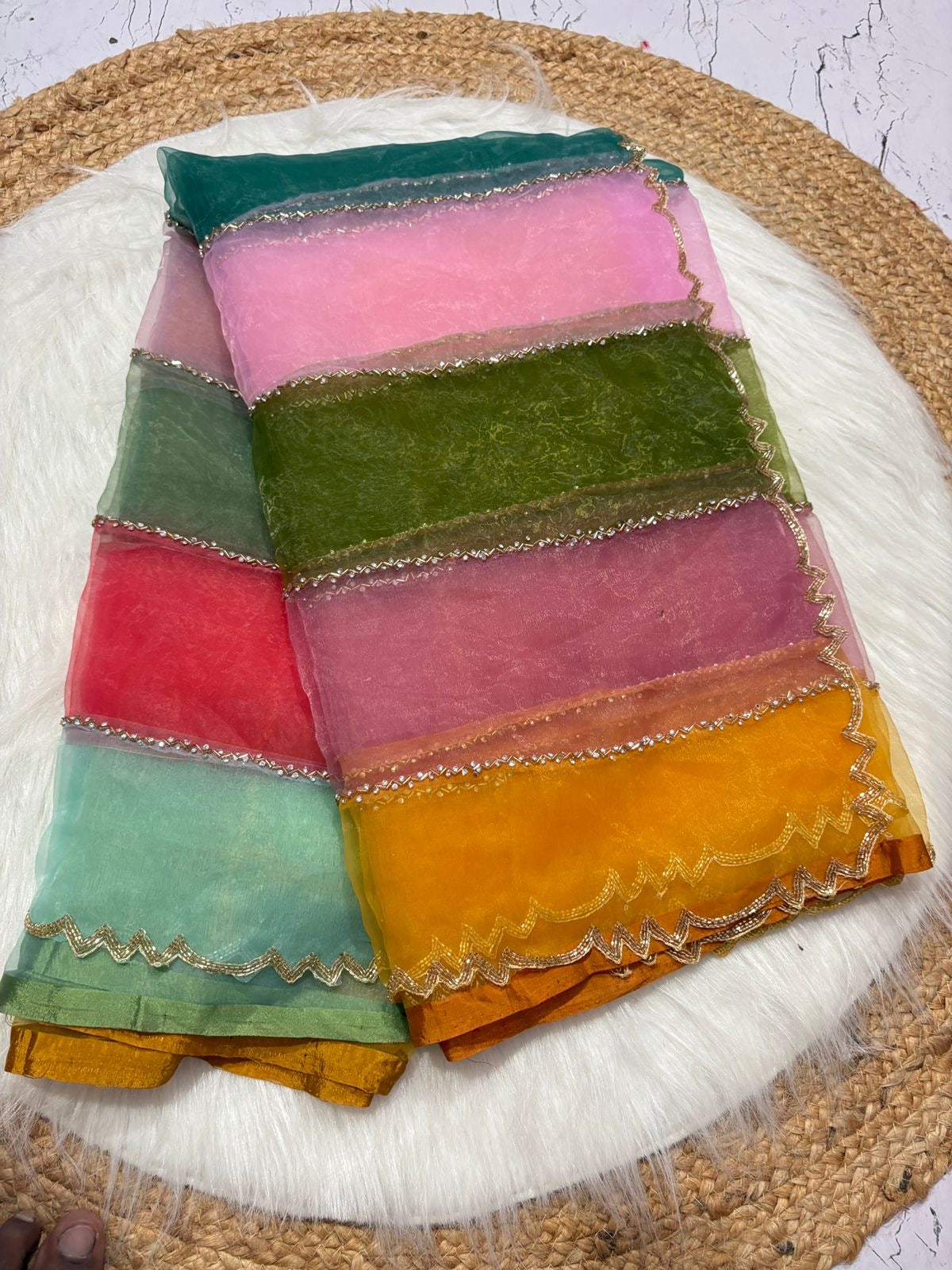 Tissue fabric designer saree with katdana handwork