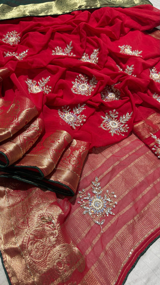Pure Georgette fabric saree
Goldan jari