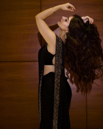 Black Georgette saree with swiroski diamond