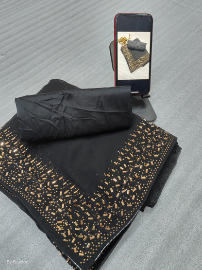 Black Georgette saree with swiroski diamond