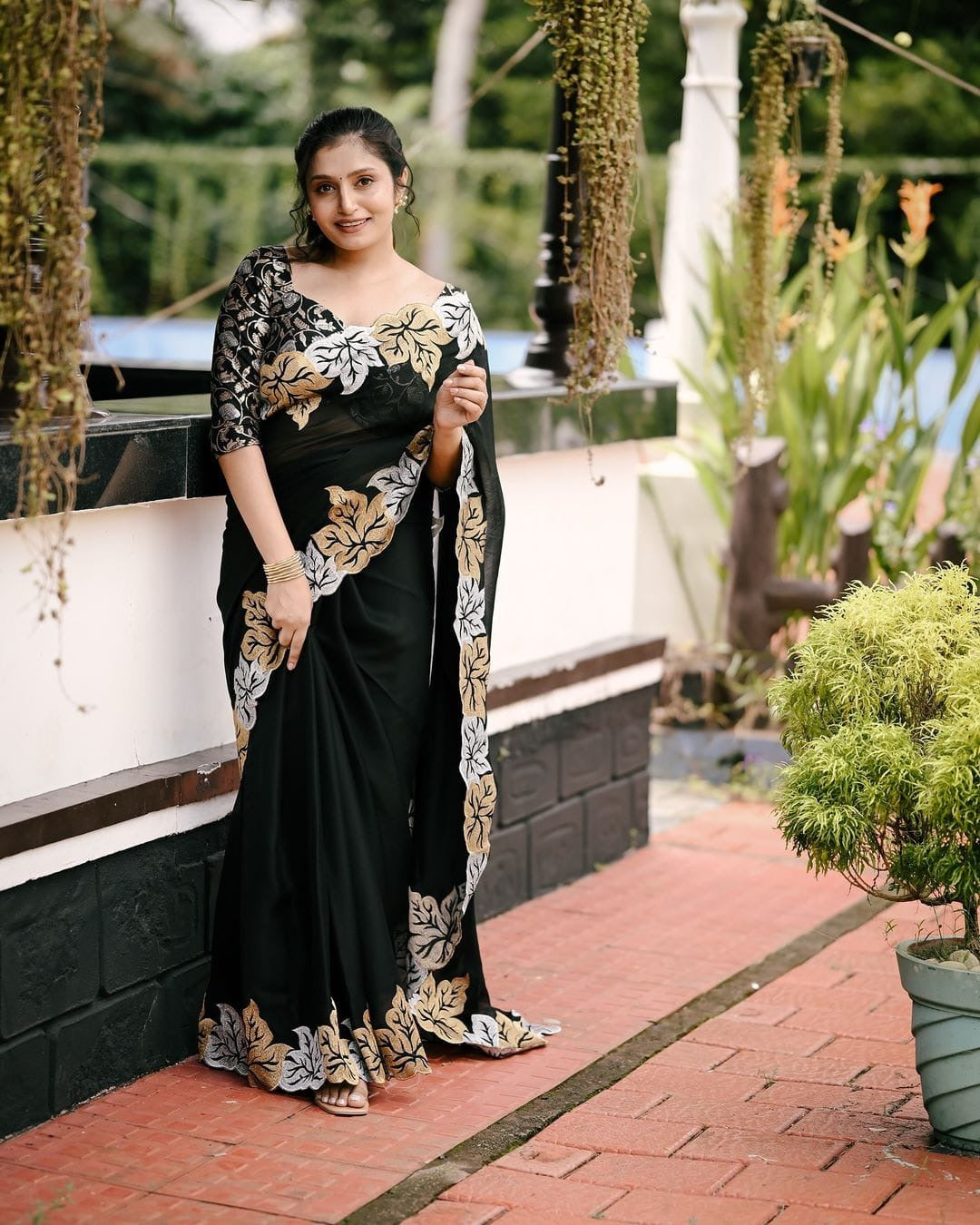 Satin chiffon emboridary saree