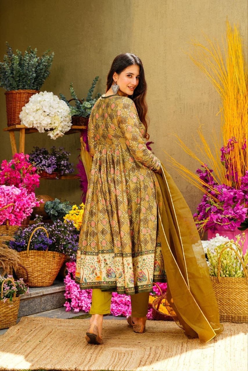 Yellow Patola Digital Printed Gown With dupatta