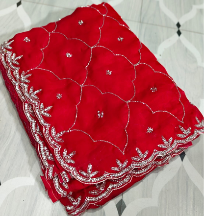 Fendi saree with diamond stone Jaal work Diya design Saree