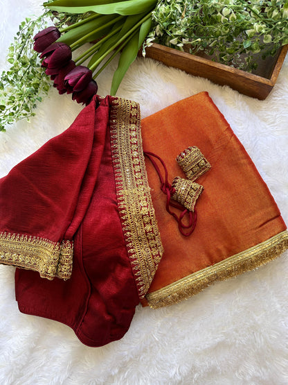 silk tissue with heavy golden lace border
