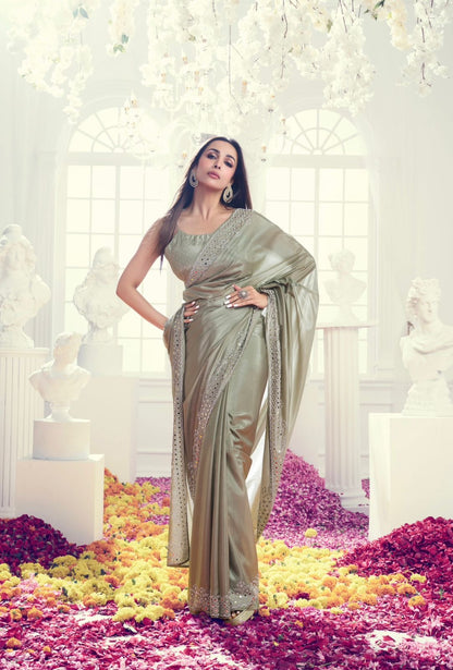 siroski diamonds and mirror hand work Jimmy Choo saree