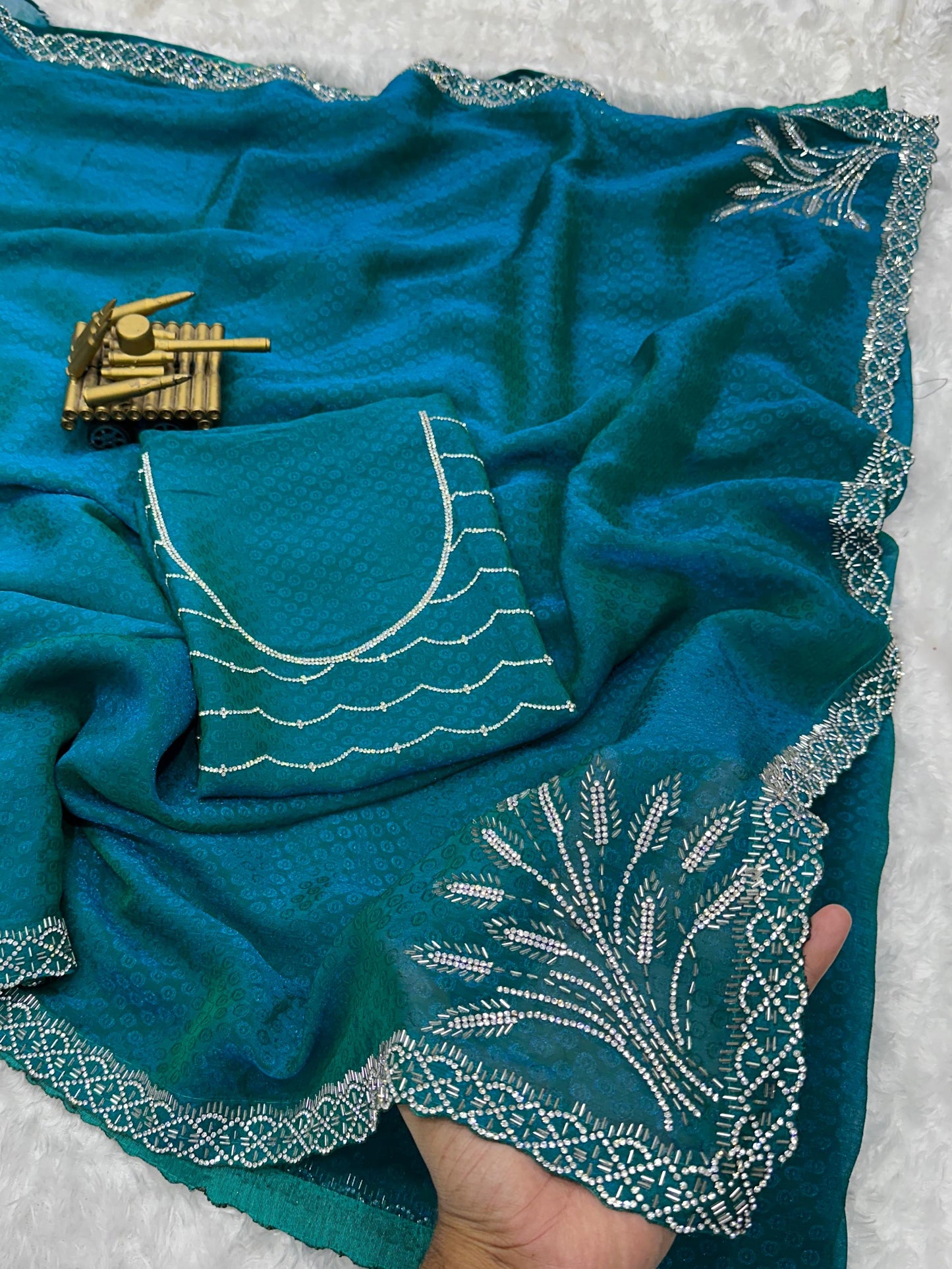 savroski work partywear saree