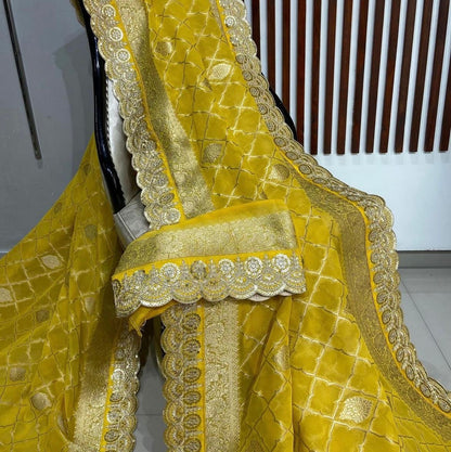 Crepe Khadi Silk Pattu Saree With Antique Zari