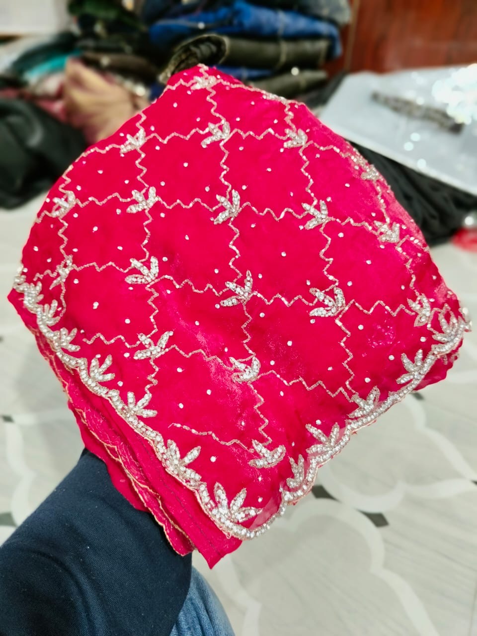 Fendi saree with diamond stone Jaal work Diya design 2 Saree