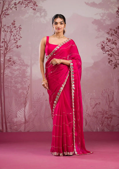 Jimmy Chu Silk Embellished With Beautiful Glitter Dori Work And Real Mirror Work