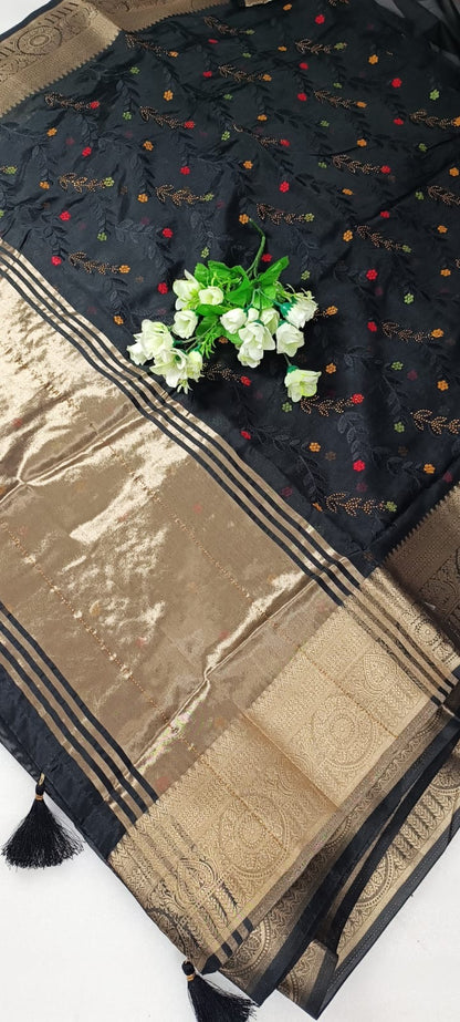 Organza saree with swiroski work