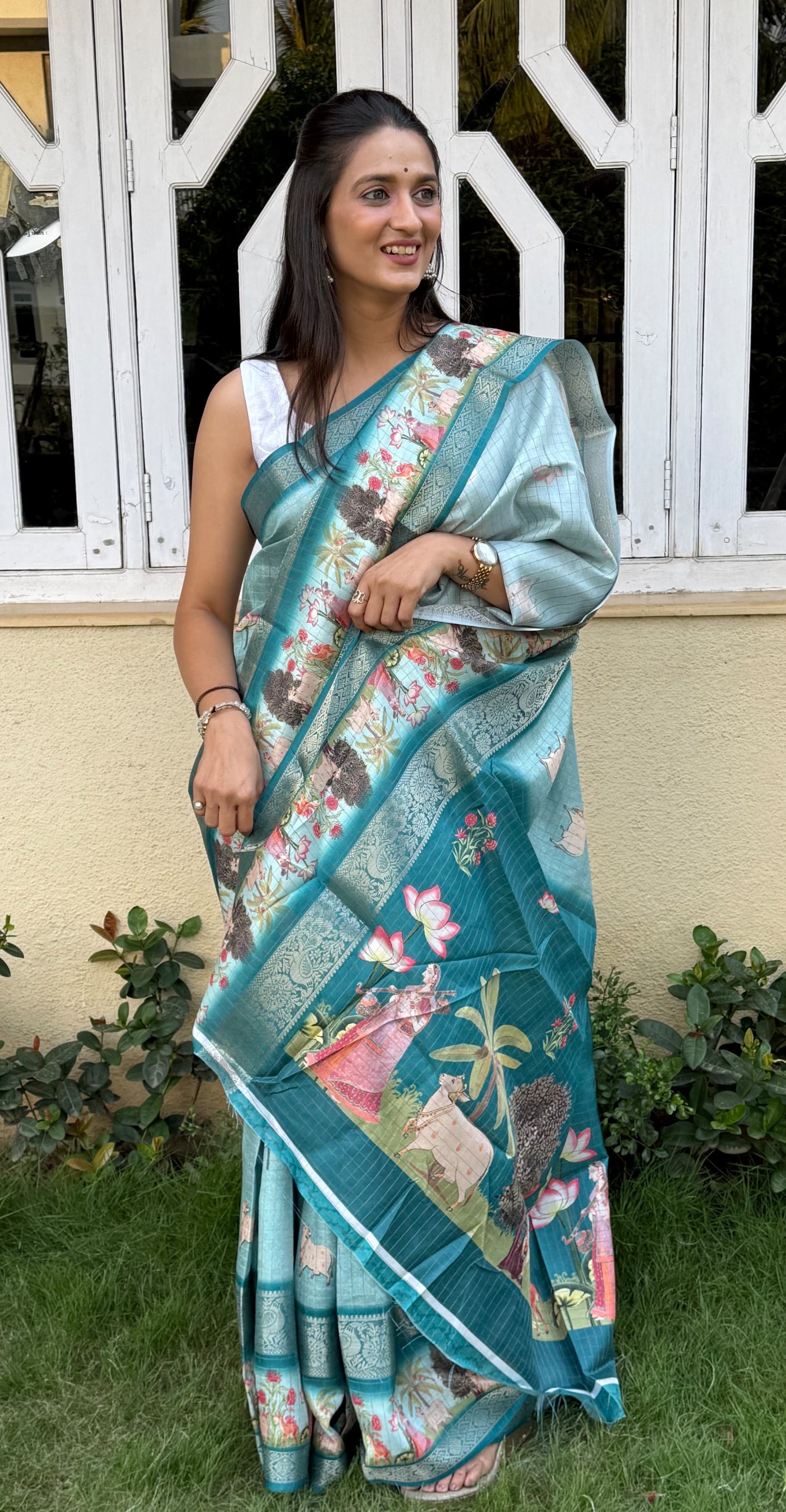 Silk saree flower design