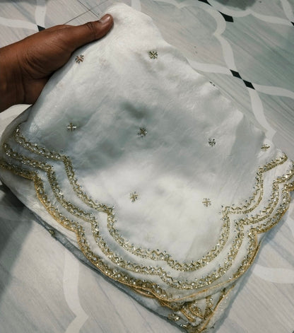 Fendi saree with diamond stone Lehriya border design Saree