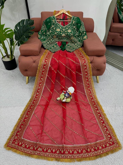 RED DESIGNER HEAVY EMBRODERY WORK SAREE