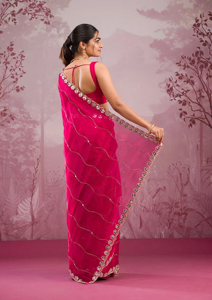 Jimmy Chu Silk Embellished With Beautiful Glitter Dori Work And Real Mirror Work