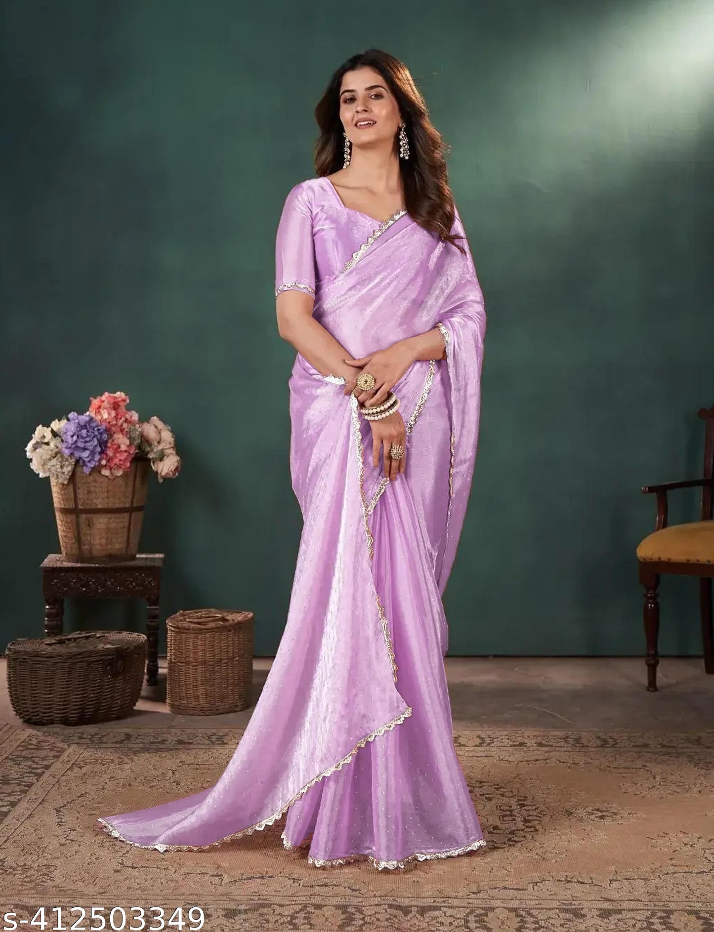 Purple Zimmy Choo Silk Saree with Cutwork Border