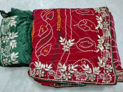 Bandhini chunri saree in gotta patti work