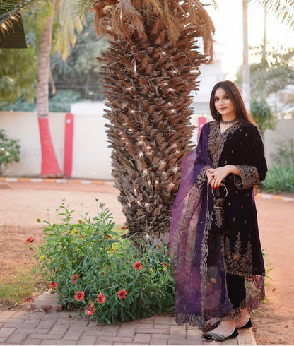 Viscous Velvet suit With Embroidery