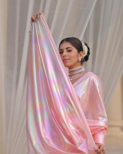 IMPORTED FABRIC LOOK A BEAUTIFUL CHROME UNICORN SAREE IN SHADES OF RAINBOW
