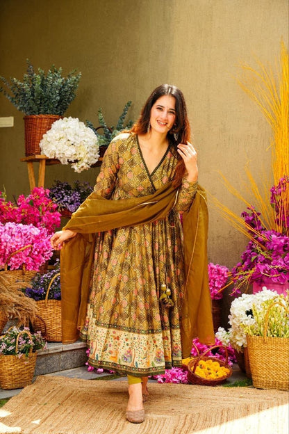 Yellow Patola Digital Printed Gown With dupatta