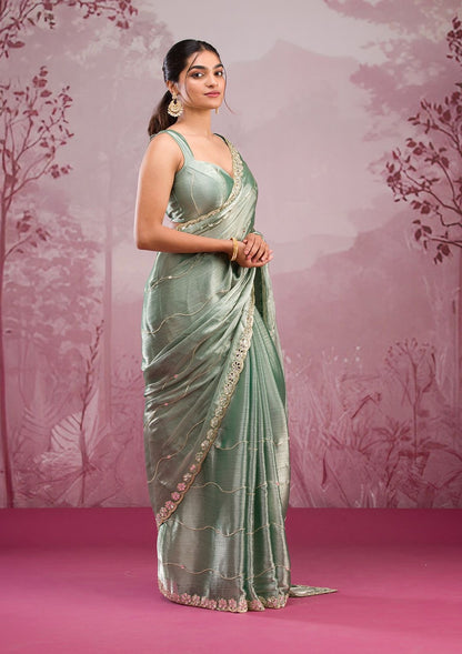 Jimmy Chu Silk Embellished With Beautiful Glitter Dori Work And Real Mirror Work