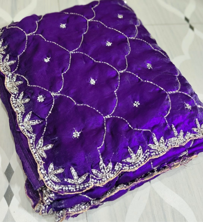 Fendi saree with diamond stone Jaal work Diya design Saree