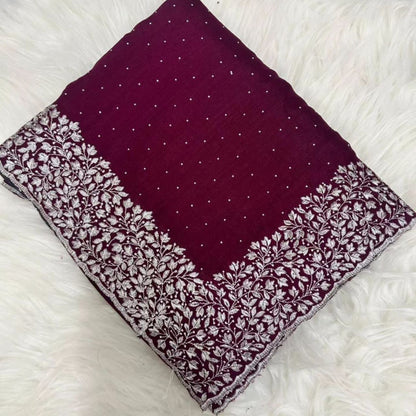 Vichitra silk with embroidery work