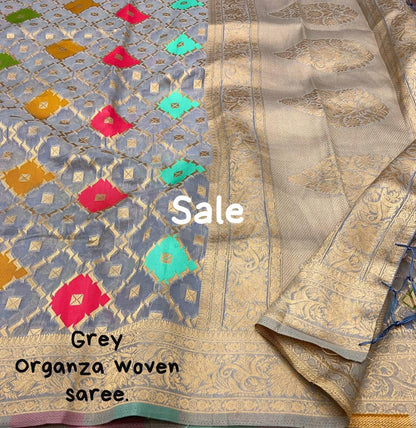 organza woven saree with zari
