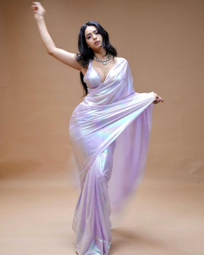IMPORTED FABRIC LOOK A BEAUTIFUL CHROME UNICORN SAREE IN SHADES OF RAINBOW