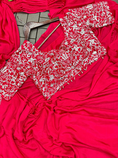 Embroidery cording work ready to wear saree with Embroidery Blouse