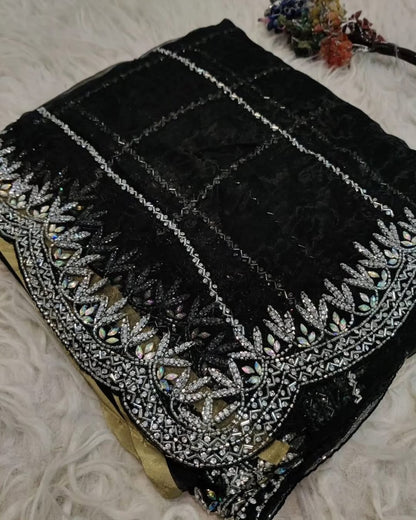 Crystal tissue saree in necklace design