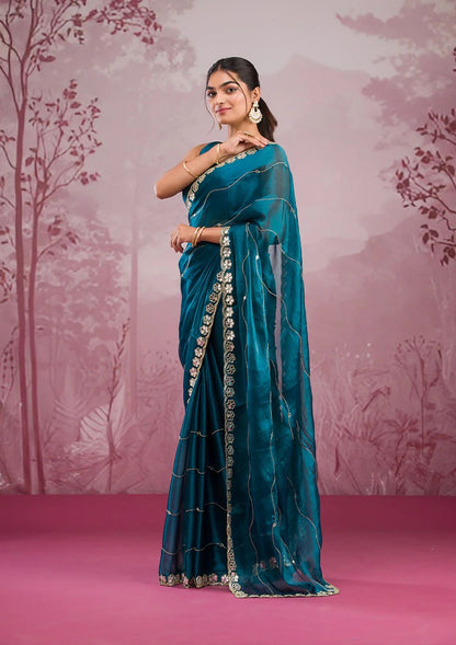 Jimmy Chu Silk Embellished With Beautiful Glitter Dori Work And Real Mirror Work